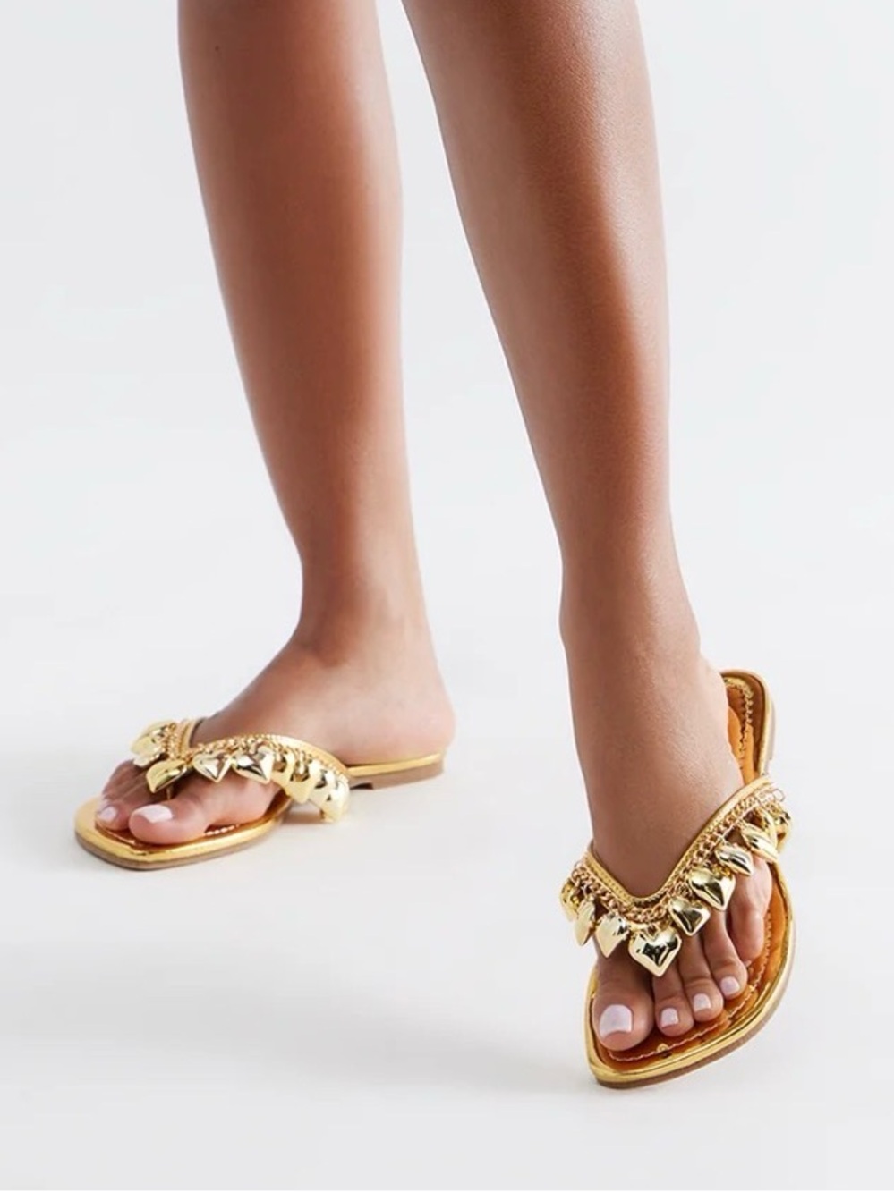 Fashion Nova Metallic Gold Embellished Slide Sandals